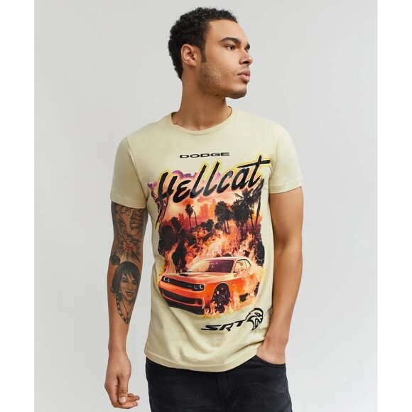 Reason Dodge Men’s SRT Hellcat Beige Cotton Tee T-Shirt (Gray Lettering) Size L - Picture 5 of 7
